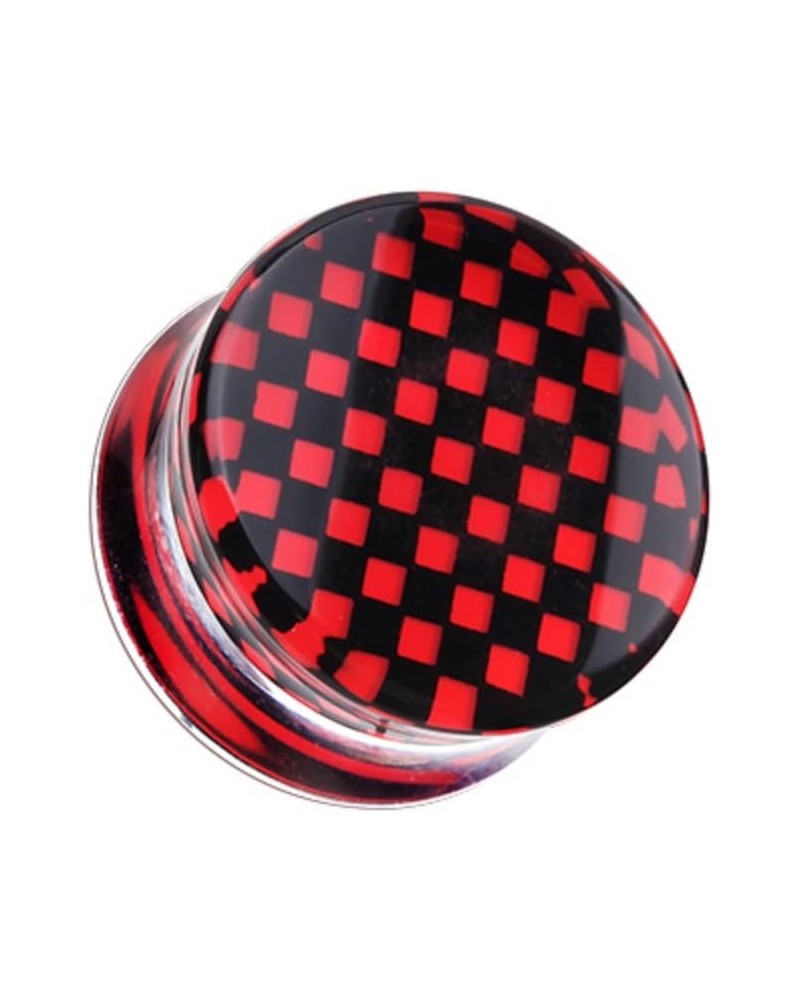 Classic Checker Inlay Double Flared WildKlass Ear Gauge Plug (Sold as Pairs) 9/16" (14mm) Red $11.18 Body Jewelry