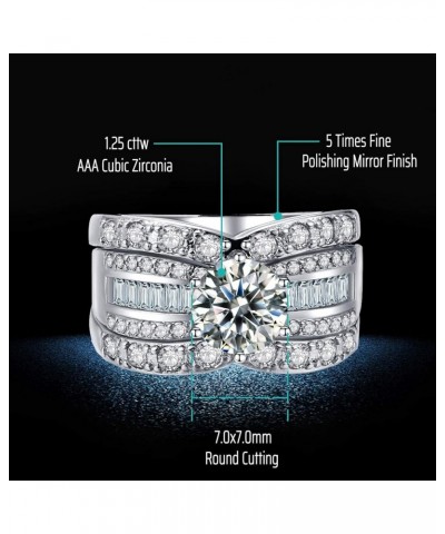 2.3Ct 18k White Gold Wedding Ring Sets for Him and Her Women Men Titanium Stainless Steel Bands Cz Couple Rings Womens Size 6...