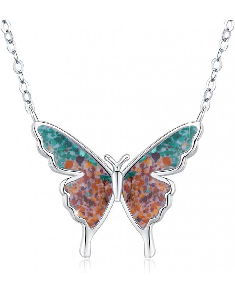 Opal Butterfly Necklace for Women 925 Sterling Silver Dainty Cute Butterfly Charm Jewelry Delicate Pendant Butterfly Necklace...