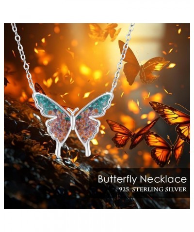 Opal Butterfly Necklace for Women 925 Sterling Silver Dainty Cute Butterfly Charm Jewelry Delicate Pendant Butterfly Necklace...