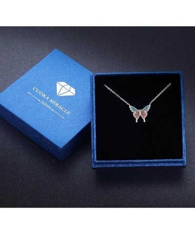 Opal Butterfly Necklace for Women 925 Sterling Silver Dainty Cute Butterfly Charm Jewelry Delicate Pendant Butterfly Necklace...