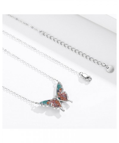 Opal Butterfly Necklace for Women 925 Sterling Silver Dainty Cute Butterfly Charm Jewelry Delicate Pendant Butterfly Necklace...