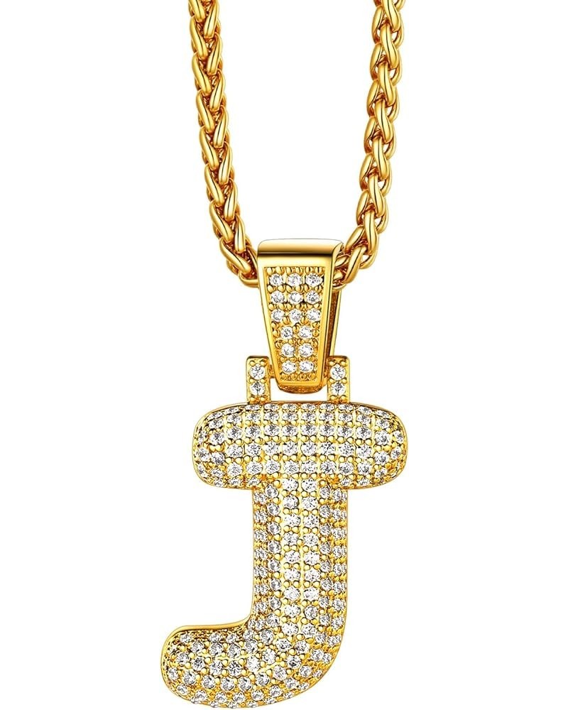 Shiny Cubic Zirconia Bubble Letter Necklace for Men Women 18K Gold Plated Monogram Jewelry(with Gift Box) J $12.87 Necklaces