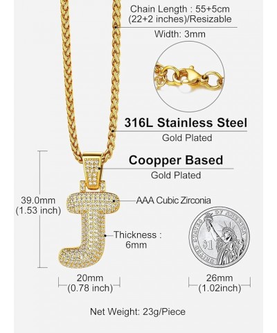 Shiny Cubic Zirconia Bubble Letter Necklace for Men Women 18K Gold Plated Monogram Jewelry(with Gift Box) J $12.87 Necklaces