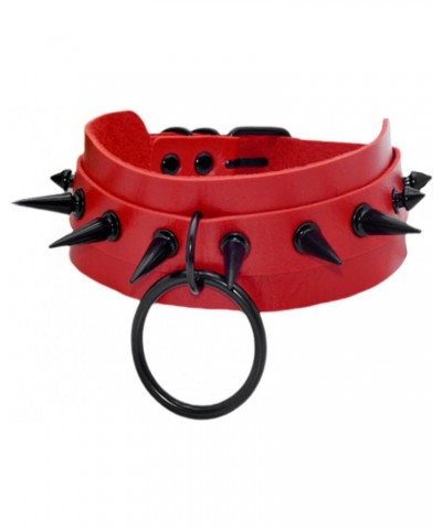 Red Spike Collar for Womens,Gothic Punk Choker, Soft Faux Leather Necklace with Ring,16 Inches Adjustable Length $9.10 Necklaces