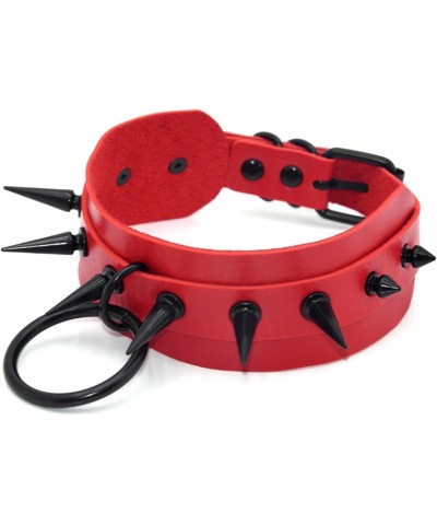 Red Spike Collar for Womens,Gothic Punk Choker, Soft Faux Leather Necklace with Ring,16 Inches Adjustable Length $9.10 Necklaces