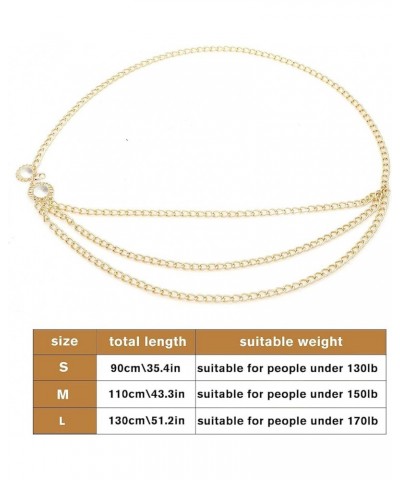 MultiLayer Waist Chain Belts for Women, Adjustable Metal Body Belly Chain for Dress Gold Diamond M: (Fit Waist 110cm/43.3in) ...