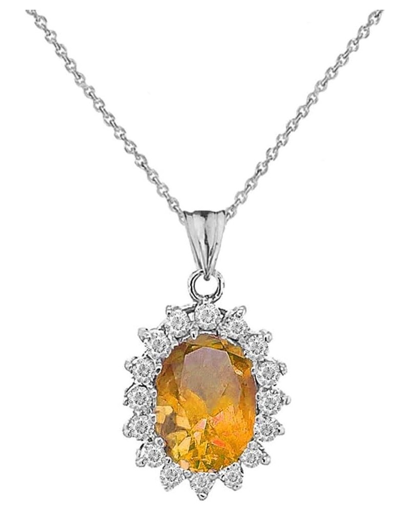 Personalized Oval Birthstone and Halo Cubic Zirconia Fancy Charm Pendant Necklace in Sterling Silver Genuine Citrine 22.0 Inc...