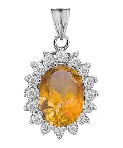 Personalized Oval Birthstone and Halo Cubic Zirconia Fancy Charm Pendant Necklace in Sterling Silver Genuine Citrine 22.0 Inc...