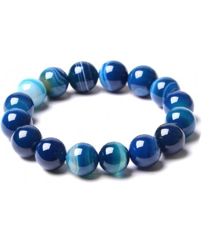 Natural Healing Power Rarely Seen Blue Sardonyx Agate Crystal Bracelet Prayer Beads Elastic 14mm/7 inch $14.58 Bracelets