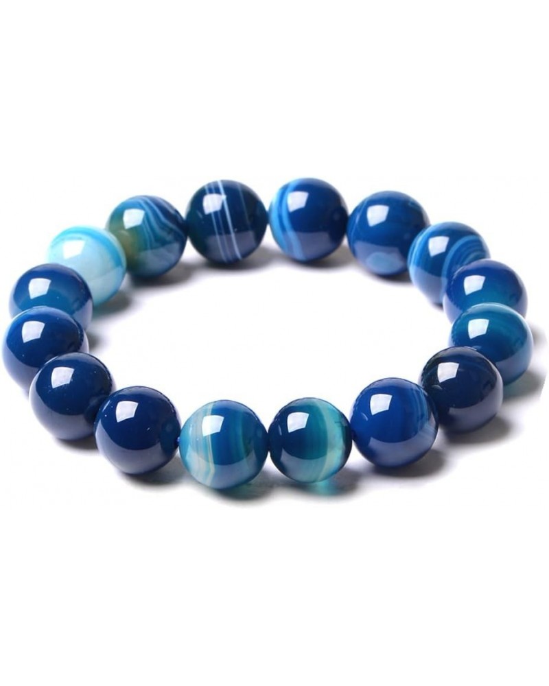 Natural Healing Power Rarely Seen Blue Sardonyx Agate Crystal Bracelet Prayer Beads Elastic 14mm/7 inch $14.58 Bracelets