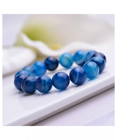 Natural Healing Power Rarely Seen Blue Sardonyx Agate Crystal Bracelet Prayer Beads Elastic 14mm/7 inch $14.58 Bracelets