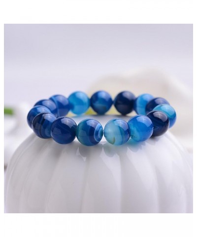 Natural Healing Power Rarely Seen Blue Sardonyx Agate Crystal Bracelet Prayer Beads Elastic 14mm/7 inch $14.58 Bracelets