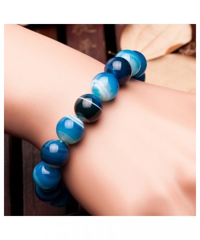 Natural Healing Power Rarely Seen Blue Sardonyx Agate Crystal Bracelet Prayer Beads Elastic 14mm/7 inch $14.58 Bracelets