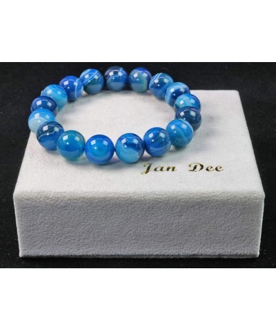 Natural Healing Power Rarely Seen Blue Sardonyx Agate Crystal Bracelet Prayer Beads Elastic 14mm/7 inch $14.58 Bracelets