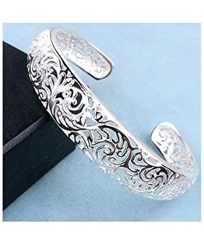 Bracelets, Women's Silver Bezel Hollow Cuff Bangle Open Bracelet Jewelry Gift $6.03 Bracelets