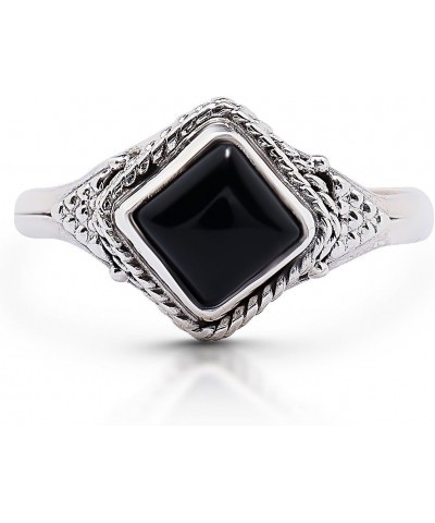 Square Black Onyx Vintage Ring- 925 Sterling Silver - Ethnic Boho Chic Hand Made Jewelry - Fashionable And Stylish For Girls ...