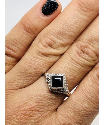 Square Black Onyx Vintage Ring- 925 Sterling Silver - Ethnic Boho Chic Hand Made Jewelry - Fashionable And Stylish For Girls ...