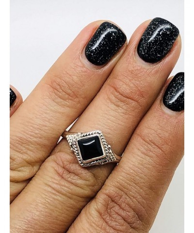 Square Black Onyx Vintage Ring- 925 Sterling Silver - Ethnic Boho Chic Hand Made Jewelry - Fashionable And Stylish For Girls ...