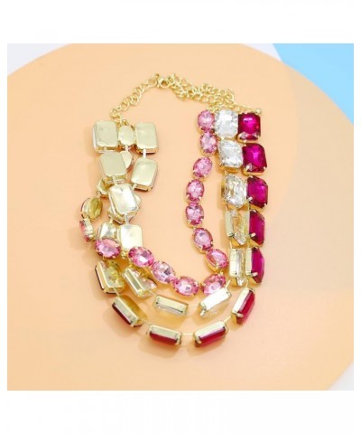 Colorful Crystal Rhinestone Choker Collar Necklace For Women Twisted 3 Strand Statement Necklace Trendy Sparkly Gold Neck Cha...