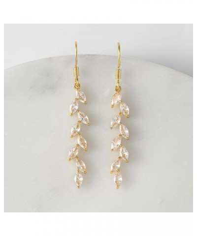 Marquise Wedding Dangle Earrings for Brides Bridesmaid, Crystal Long Bridal Earrings for Women Prom Gold $9.24 Earrings