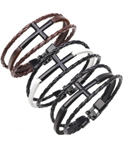 3PCS/Set Punk Cool Leather Woven Bracelet for Men/Women Vintage Cross Braided Wrist Cuff Bangle Black Brown White $8.63 Brace...