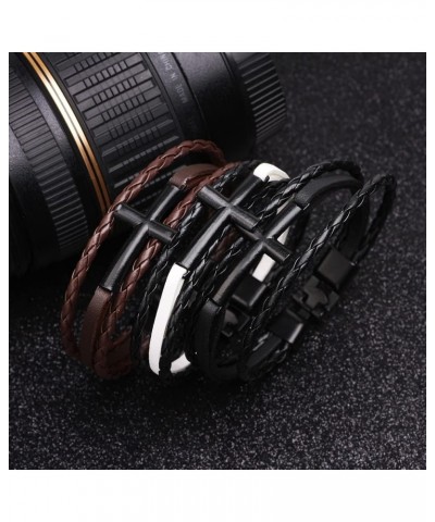 3PCS/Set Punk Cool Leather Woven Bracelet for Men/Women Vintage Cross Braided Wrist Cuff Bangle Black Brown White $8.63 Brace...