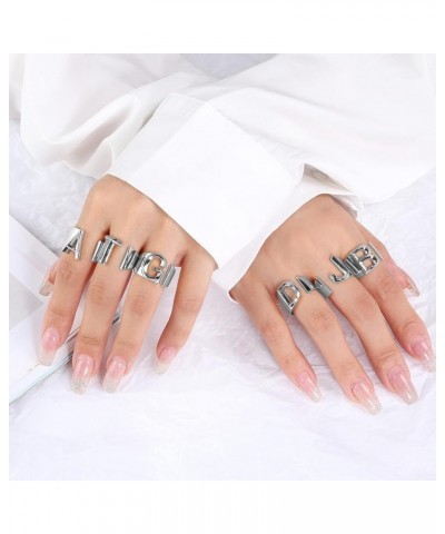 Initial Ring Gold Letter Rings for Women Chunky Gold Rings for Women Adjustable Rings Initial Jewelry M-Silver $7.64 Rings