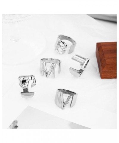 Initial Ring Gold Letter Rings for Women Chunky Gold Rings for Women Adjustable Rings Initial Jewelry M-Silver $7.64 Rings