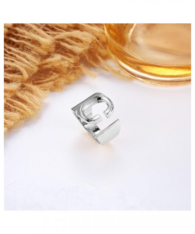 Initial Ring Gold Letter Rings for Women Chunky Gold Rings for Women Adjustable Rings Initial Jewelry M-Silver $7.64 Rings