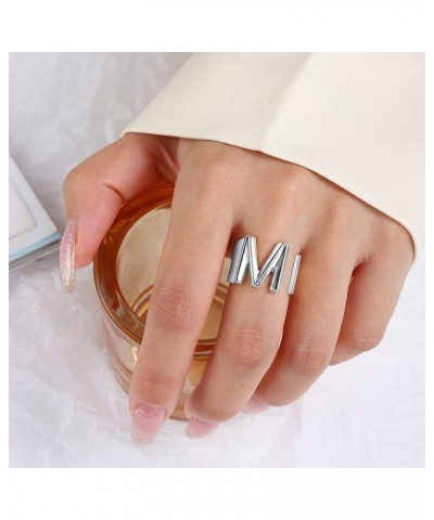 Initial Ring Gold Letter Rings for Women Chunky Gold Rings for Women Adjustable Rings Initial Jewelry M-Silver $7.64 Rings