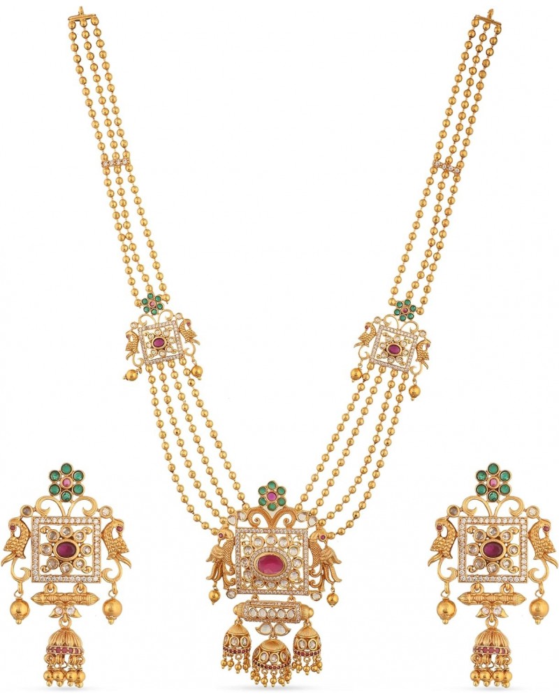 Antique Gold Plated Myra Long Necklace Set with Peacock Design - Indian Jewelry Sets for Women | Perfect for Ethnic Occasions...