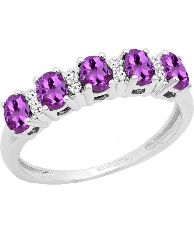 14K 4X3 MM Oval Gemstone & White Diamond 5 Stone Bridal Engagement Ring, White Gold Amethyst $195.69 Rings