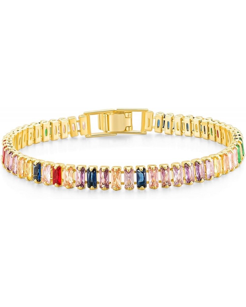 3mm Cubic Zirconia Classic Tennis Bracelet Silver Round Charm CZ Bracelets for Women Size 6.5-7.5 Inch Gold Multicolored 7.5 ...