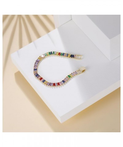 3mm Cubic Zirconia Classic Tennis Bracelet Silver Round Charm CZ Bracelets for Women Size 6.5-7.5 Inch Gold Multicolored 7.5 ...