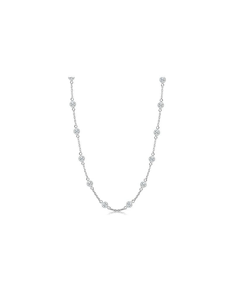 Sterling Silver Italian CZ Station Chain Necklace for Teen and Women 16, 18, 20, 24 Inches 18.0 Inches $10.91 Necklaces