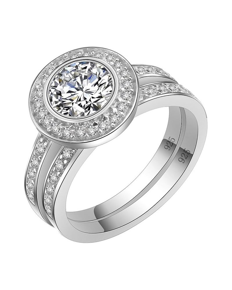 Round Clear Wedding Ring Sets Engagement Ring Band 925 Sterling Silver with White AAA CZ Silver $13.31 Rings