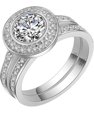 Round Clear Wedding Ring Sets Engagement Ring Band 925 Sterling Silver with White AAA CZ Silver $13.31 Rings