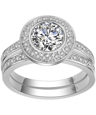 Round Clear Wedding Ring Sets Engagement Ring Band 925 Sterling Silver with White AAA CZ Silver $13.31 Rings