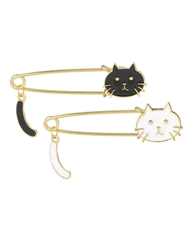 2 Pcs Cute Cat Brooch Black White Cat Brooch Pin Cat Safety Pin Ketty Lapel Pin for Women Men Girls Halloween Jewelry Gifts $...