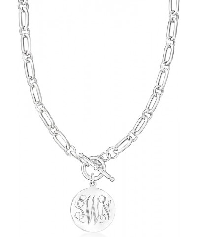 Italian Sterling Silver Personalized Paper Clip Link Disc Toggle Necklace 20-inch (Monogram) $71.34 Necklaces