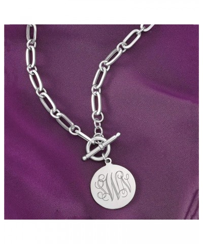 Italian Sterling Silver Personalized Paper Clip Link Disc Toggle Necklace 20-inch (Monogram) $71.34 Necklaces