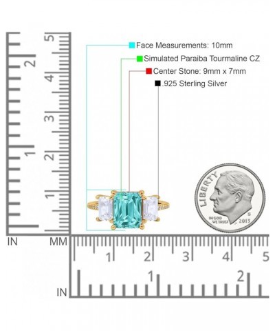 Three Stone Radiant Cut Wedding Engagement Bridal Ring Round Simulated Cubic Zirconia 925 Sterling Silver Yellow Tone, Simula...