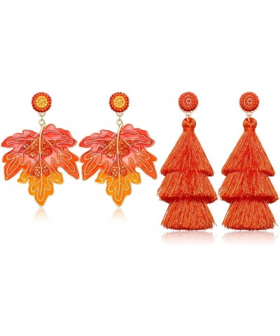 2 Pairs Halloween Thanksgiving Christmas Earrings Beaded Ghost Turkey Christmas Tree Tassel Dangle Earrings Halloween Christm...