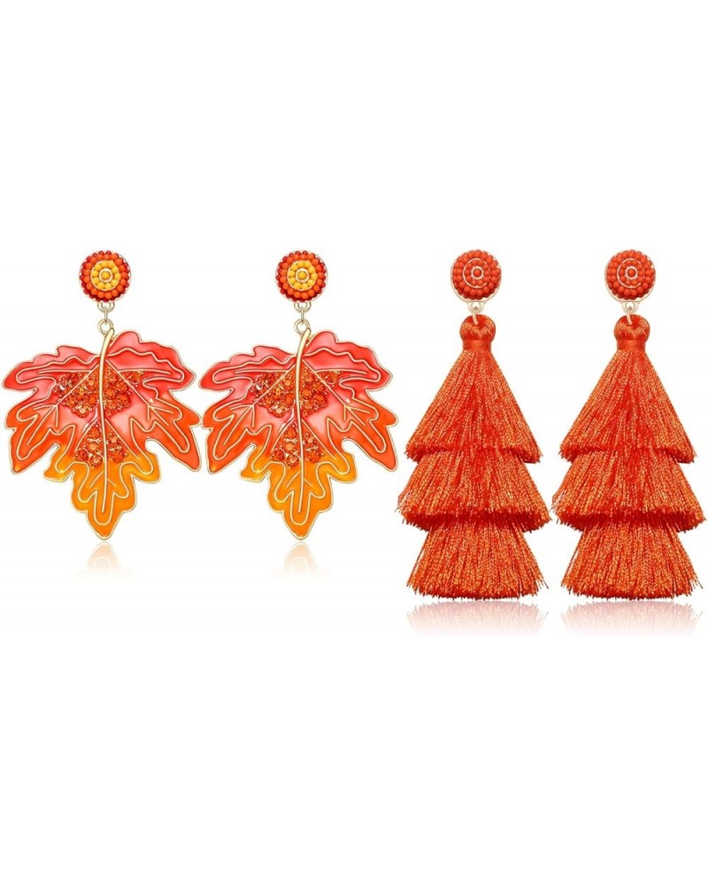 2 Pairs Halloween Thanksgiving Christmas Earrings Beaded Ghost Turkey Christmas Tree Tassel Dangle Earrings Halloween Christm...