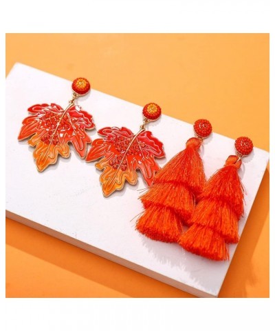 2 Pairs Halloween Thanksgiving Christmas Earrings Beaded Ghost Turkey Christmas Tree Tassel Dangle Earrings Halloween Christm...