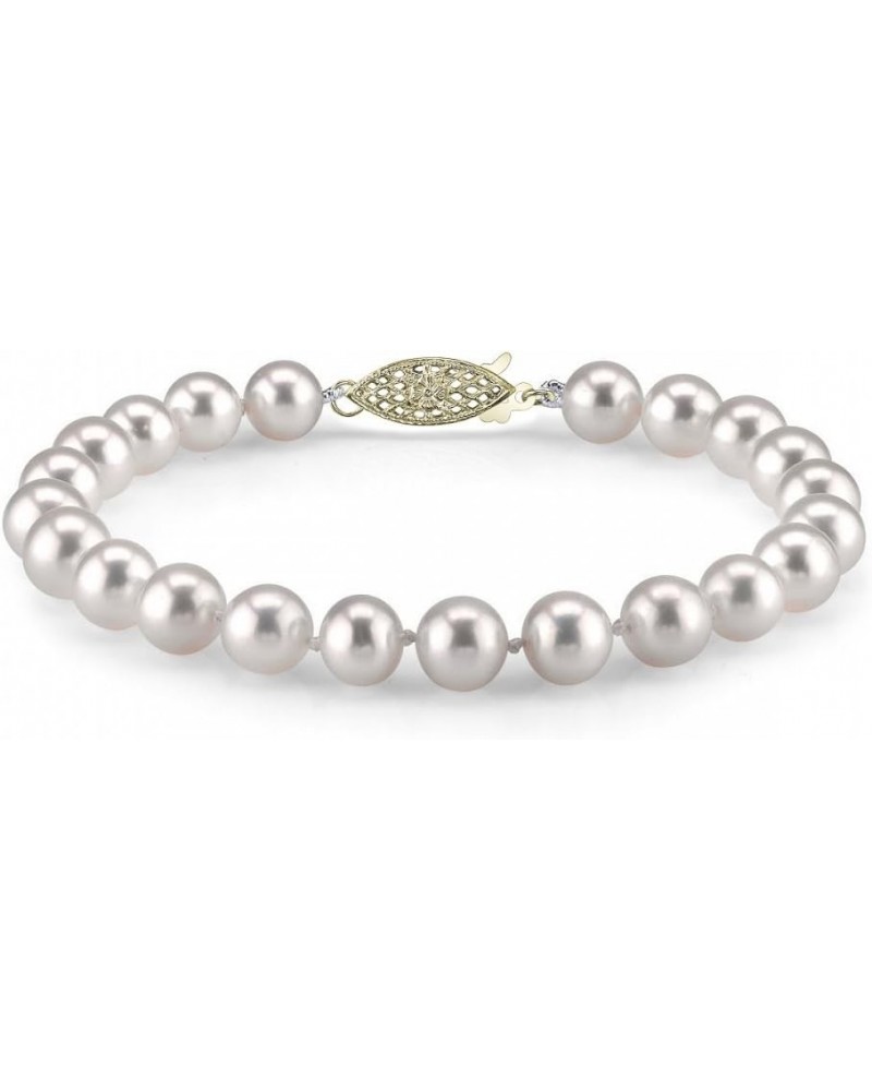 14K Gold 10-11mm AAA Quality Round White Freshwater Cultured Pearl Bracelet for Women 7.5 Inches Yellow Gold $138.24 Bracelets