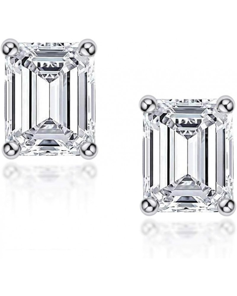 Cubic Zirconia Stud Earrings for Women and Men, Emerald / Princess / Round Cut, Platinum or Gold-Plated Sterling Silver, Hypo...