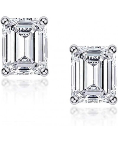 Cubic Zirconia Stud Earrings for Women and Men, Emerald / Princess / Round Cut, Platinum or Gold-Plated Sterling Silver, Hypo...