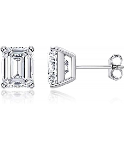 Cubic Zirconia Stud Earrings for Women and Men, Emerald / Princess / Round Cut, Platinum or Gold-Plated Sterling Silver, Hypo...